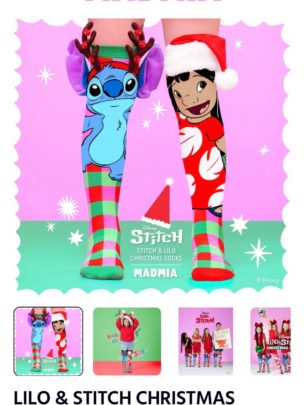 Disney Lilo & Stitch Christmas Knee-High Socks - Blue & Red